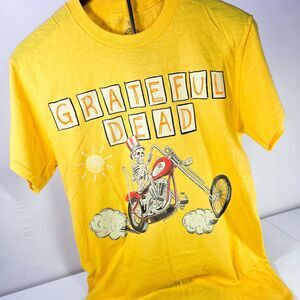 Grateful Dead Skeleton Motorcycle Graphic T-Shirt Yellow Men’s Small New